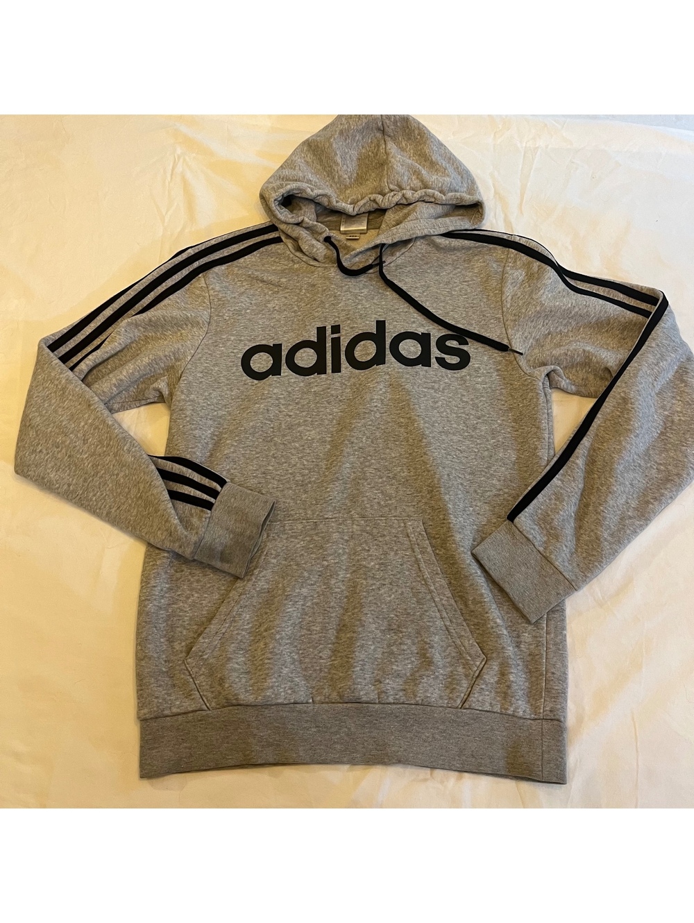 Adidas Men’s Gray Hoodie Sweatshirt Black Stripes Small